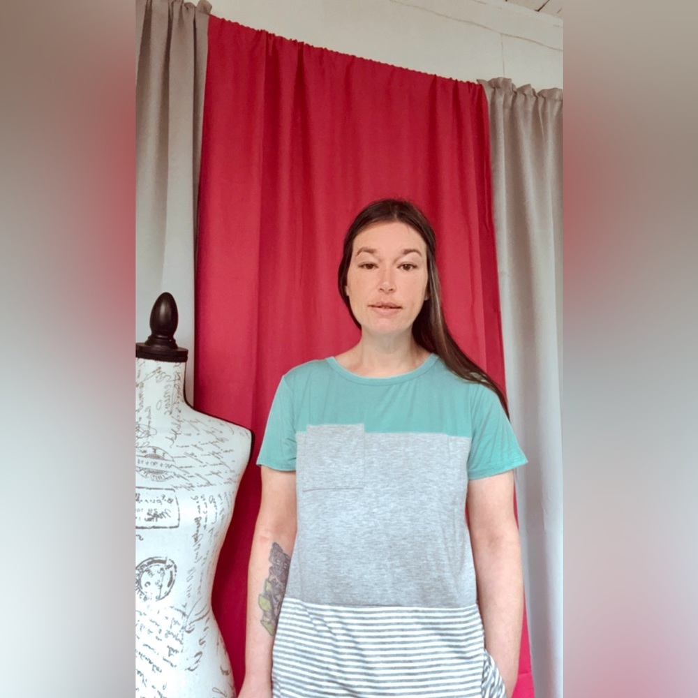 Women's Teal and Gray Colorblock Top